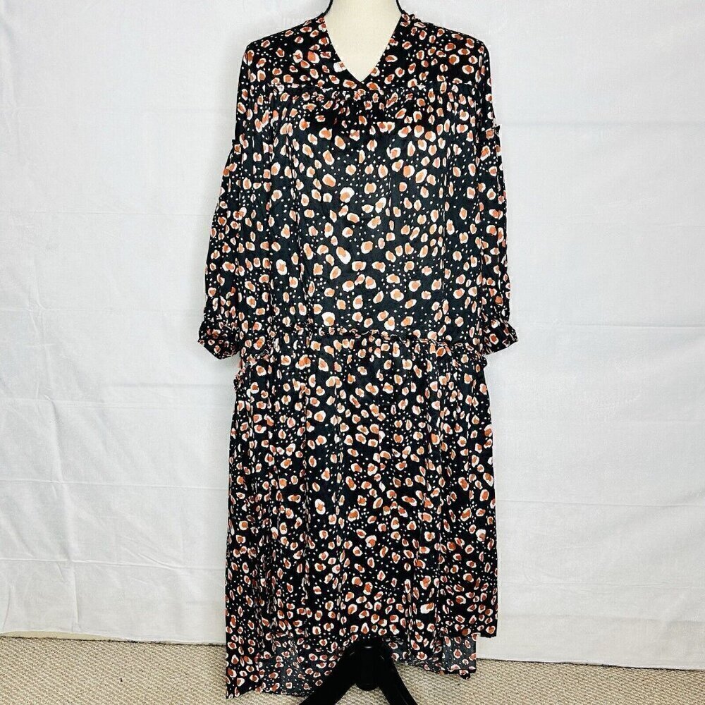 WHO WHAT WEAR Oversized Maxi Dress Size M Dotted Deep Hi-Low Hem NWOT